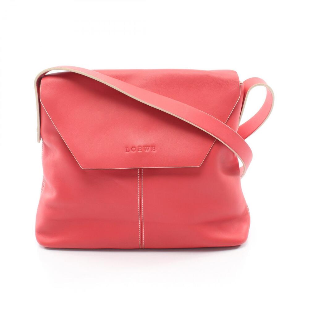 Loewe leather shoulder bag embossed logo foldover flap Red